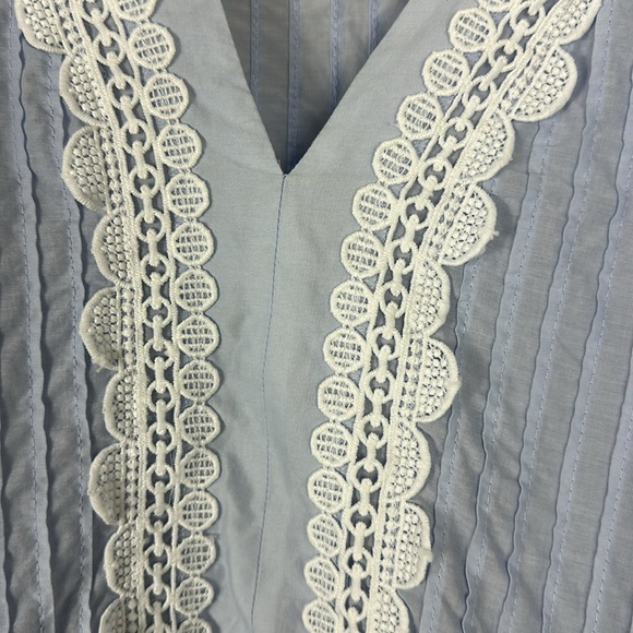 J. Crew Light Blue White Lace Tiered Peplum Silhouette Short Sleeve Top Large - Picture 6 of 10
